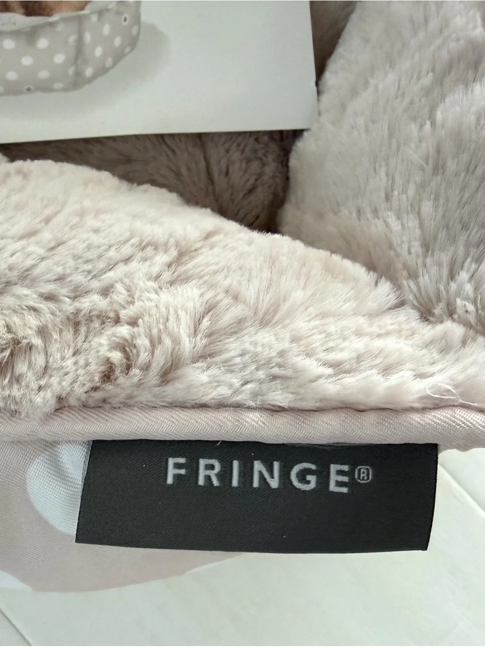 Fringe Studio Plush Hexagon Pet Bed w/Polka Dot Print and Cozy Beige Interior.